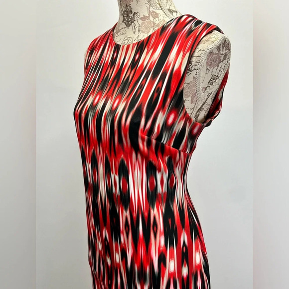 CALVIN KLEIN Red and black abstract print sleeveless sheath dress size 8 - Picture 4 of 14